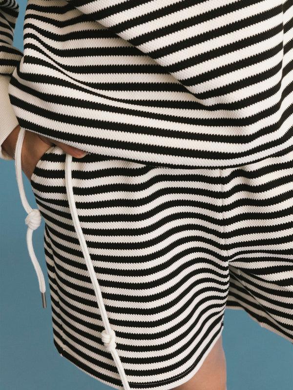 Cubic ONE BY CUBIC Stripped Sweatshirt And Shorts Set Black