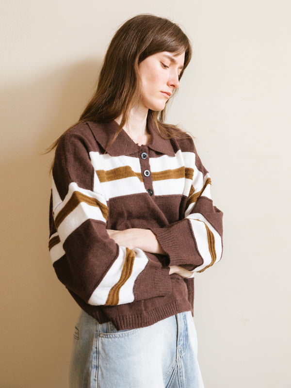 Cubic Oversized Contrast Striped Sweater SaddleBrown