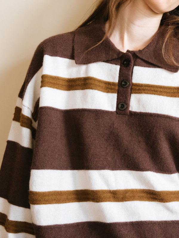Cubic Oversized Contrast Striped Sweater SaddleBrown