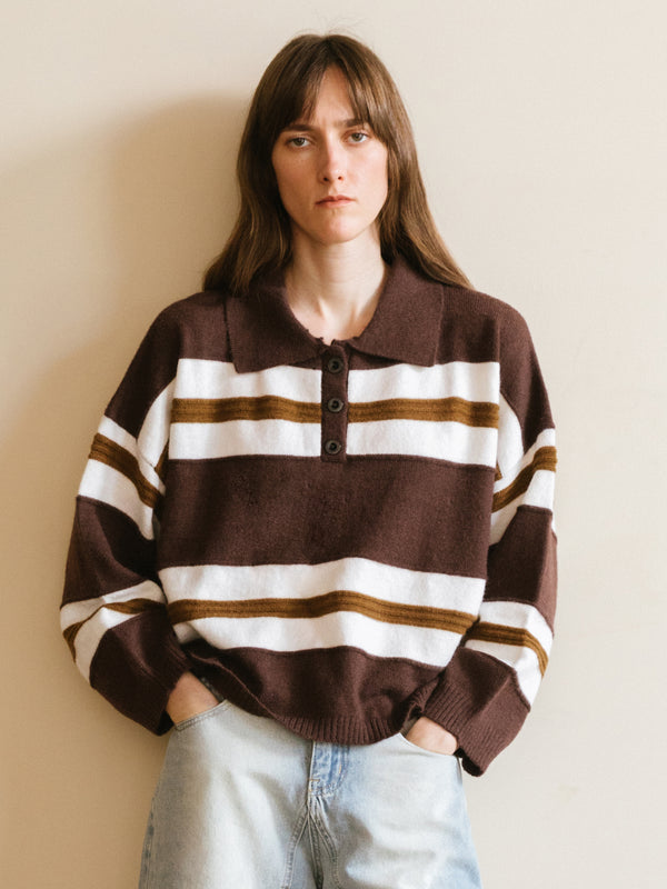cubic Oversized Contrast Striped Sweater SaddleBrown