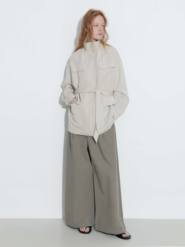 cubic Oversized Funnel Neck Cropped Cargo Jacket Navy