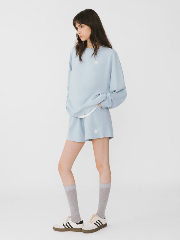 cubic Oversized Long Sleeve T-Shirt and Matching Shorts Beige