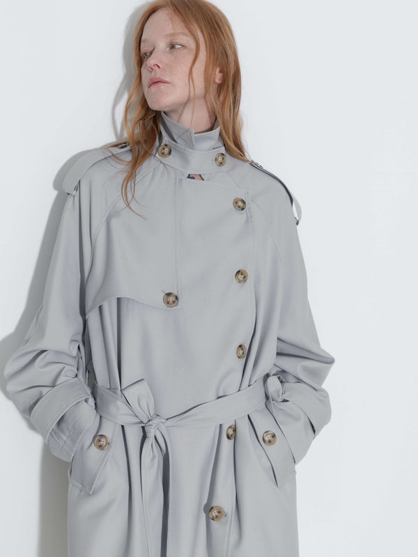 Cubic Oversized Mid-Length Trench Coat With Belt Gray