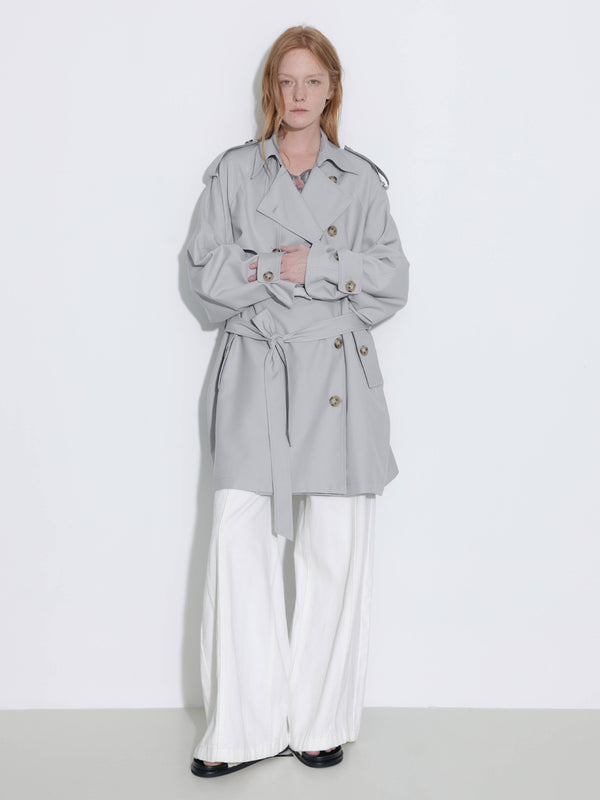 Cubic Oversized Mid-Length Trench Coat With Belt Gray