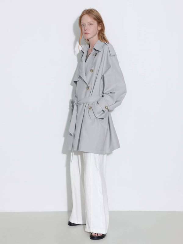 Cubic Oversized Mid-Length Trench Coat With Belt Gray