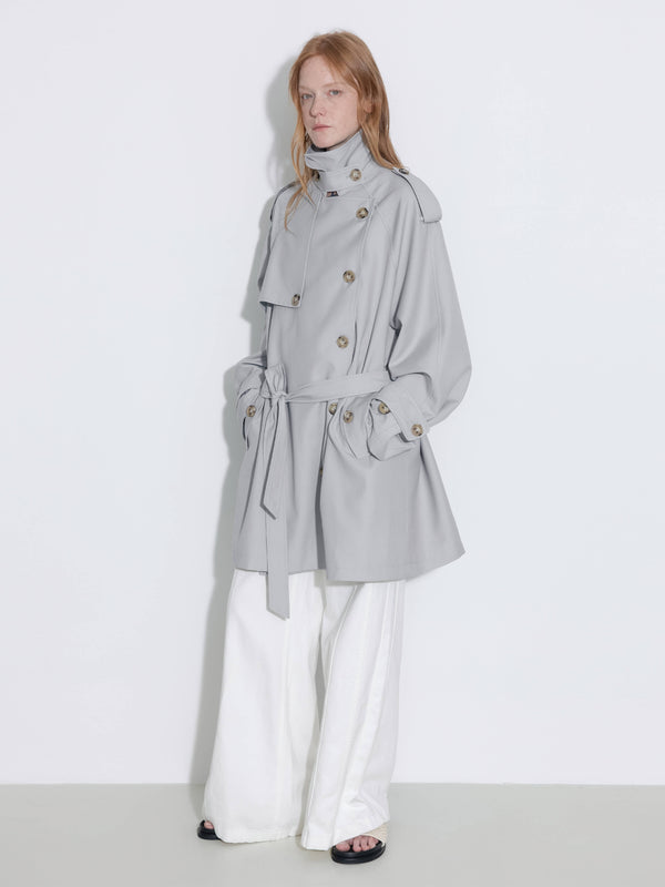 cubic Oversized Mid-Length Trench Coat with Belt Gray