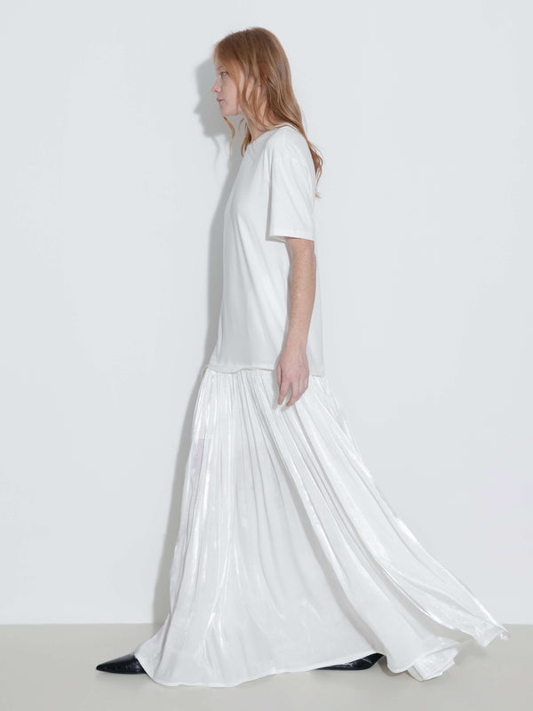 Cubic Oversized Round Neck Short Sleeve Pleated Dress Black