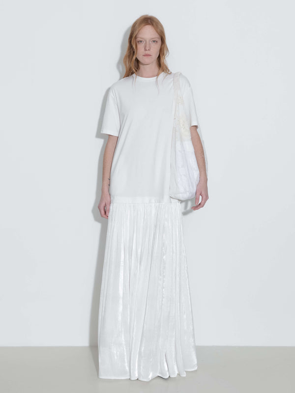 Cubic Oversized Round Neck Short Sleeve Pleated Dress Black