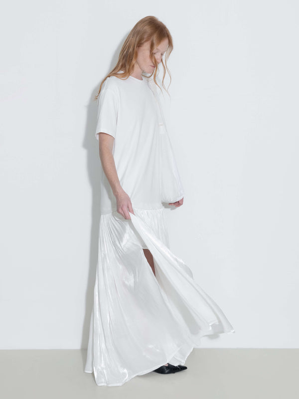 Cubic Oversized Round Neck Short Sleeve Pleated Dress Black