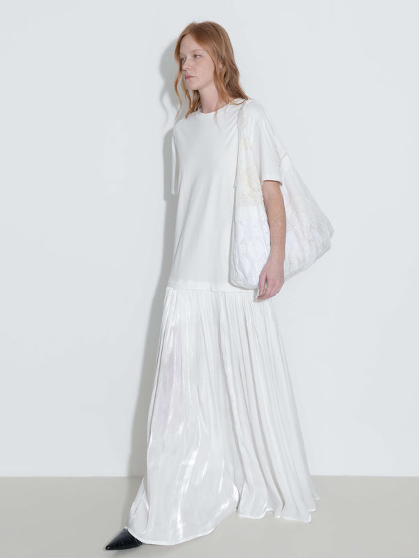 cubic Oversized Round Neck Short Sleeve Pleated Dress Black