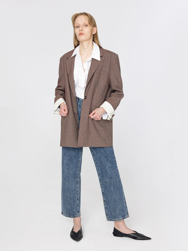 Cubic Oversized Single Breasted Boyfriend Blazer Saddle Brown