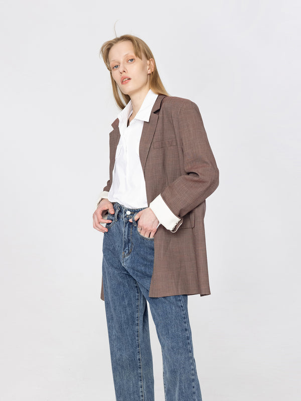 Cubic Oversized Single Breasted Boyfriend Blazer Saddle Brown