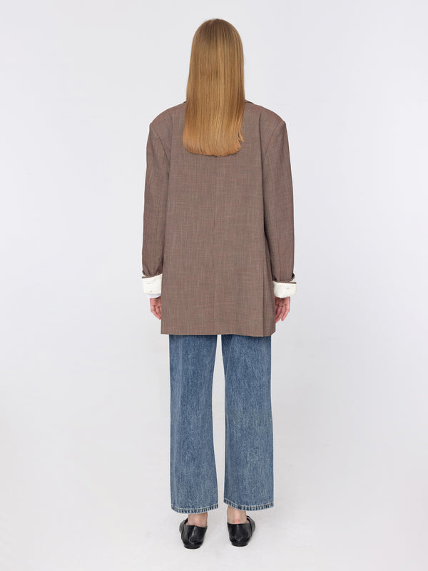 Cubic Oversized Single Breasted Boyfriend Blazer Saddle Brown