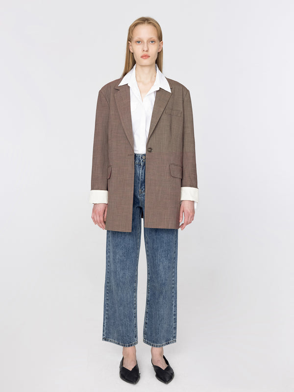 cubic Oversized Single Breasted Boyfriend Blazer Saddle Brown