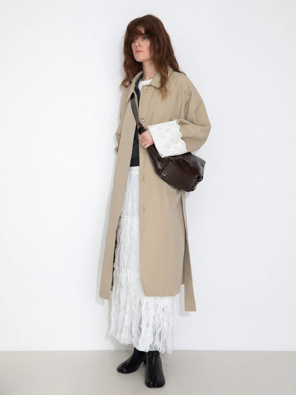 Cubic Oversized Thin Trench Coat With Lace Cuffs Wheat