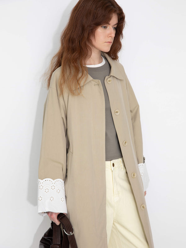 Cubic Oversized Thin Trench Coat With Lace Cuffs Wheat