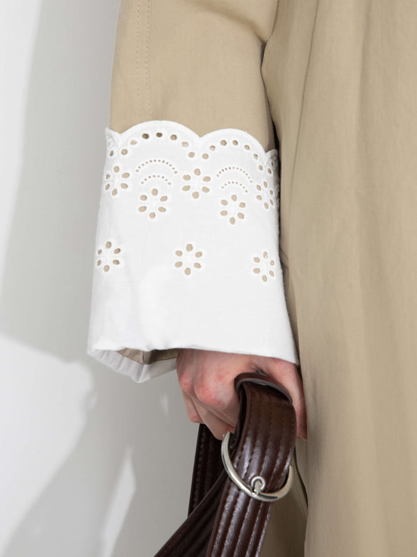 Cubic Oversized Thin Trench Coat With Lace Cuffs Wheat