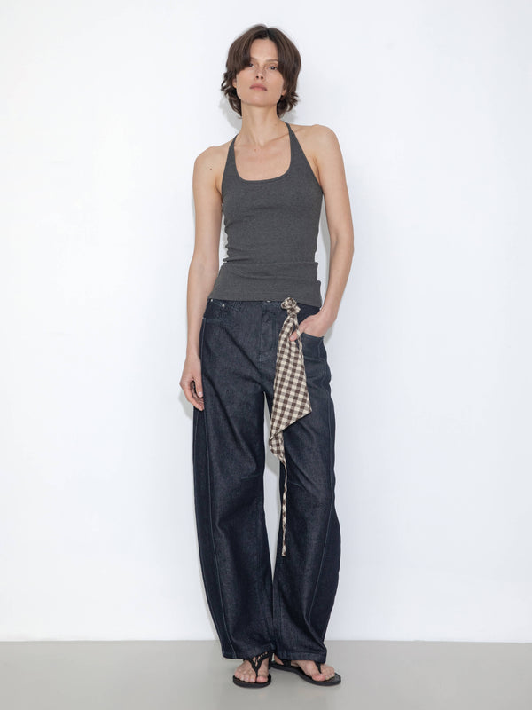 Cubic Panelled Loose-Fit Wide-Leg Tapered Jeans Blue