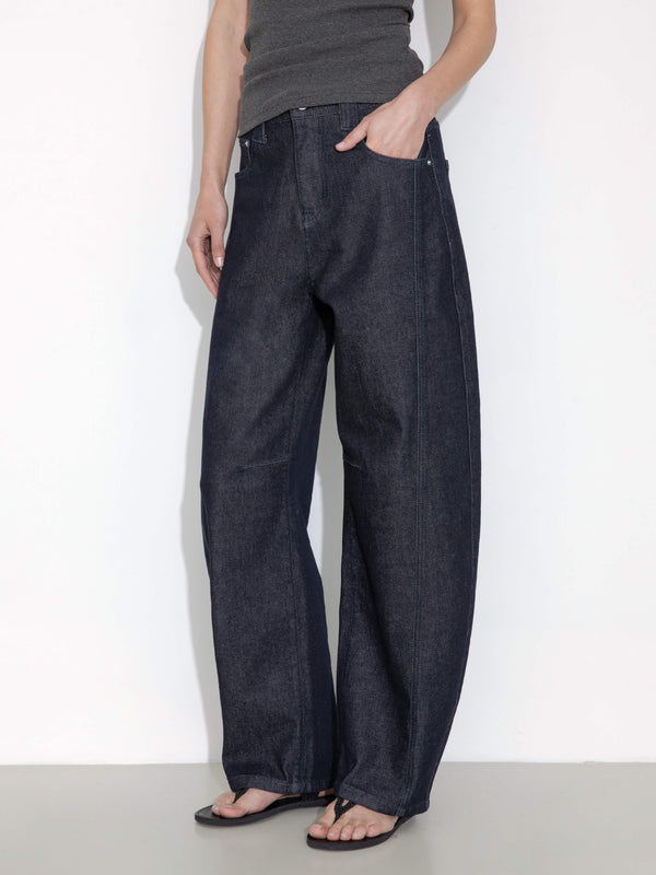 Cubic Panelled Loose-Fit Wide-Leg Tapered Jeans Blue
