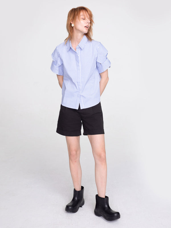 Cubic Pinstriped Short Sleeved Shirt LightSteelBlue