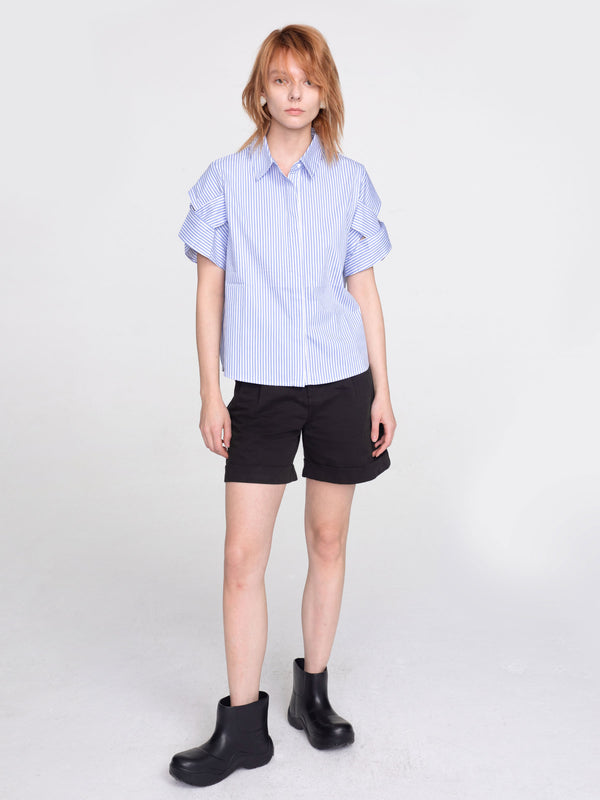 cubic Pinstriped Short Sleeved Shirt LightSteelBlue