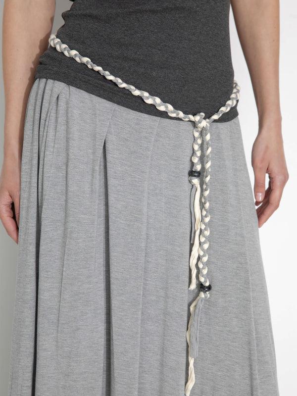 Cubic Pleated Hand-Braided High-Stretch Maxi Skirt Black