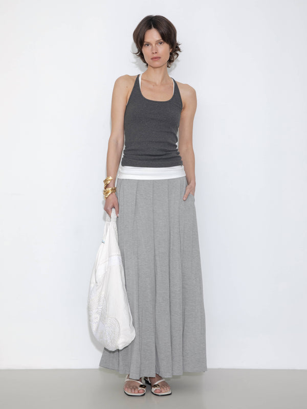 Cubic Pleated Hand-Braided High-Stretch Maxi Skirt Black