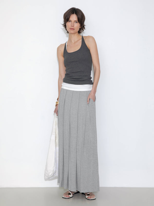 cubic Pleated Hand-Braided High-Stretch Maxi Skirt Black