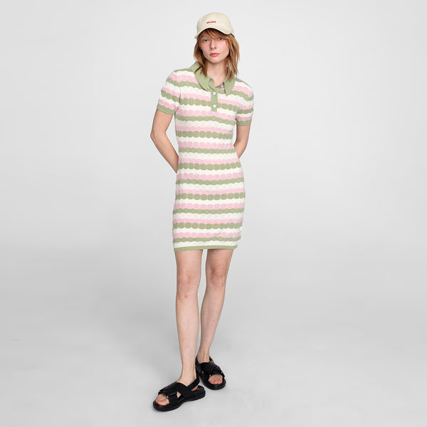 Cubic Polo Short Sleeve Striped Knit Dress Light Green