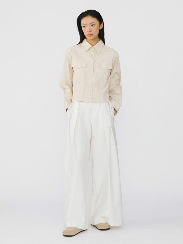 Cubic Pure Cotton Shirt With Cutout Side Seams Beige