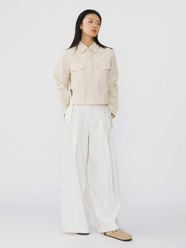 Cubic Pure Cotton Shirt With Cutout Side Seams Beige