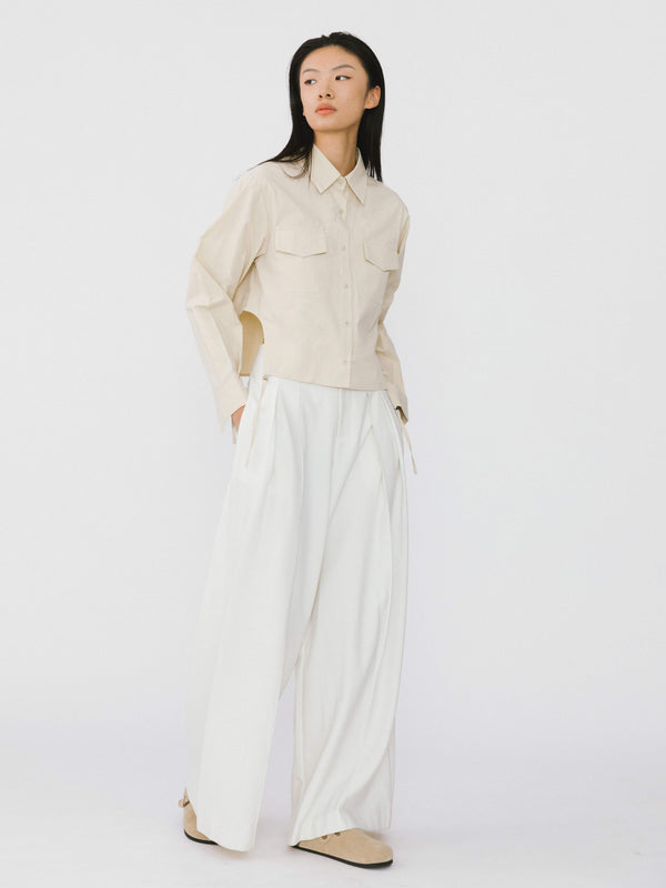 Cubic Pure Cotton Shirt With Cutout Side Seams Beige