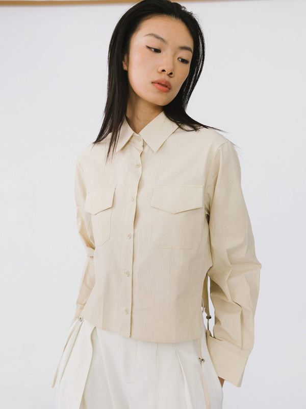 cubic Pure Cotton Shirt with Cutout Side Seams Beige