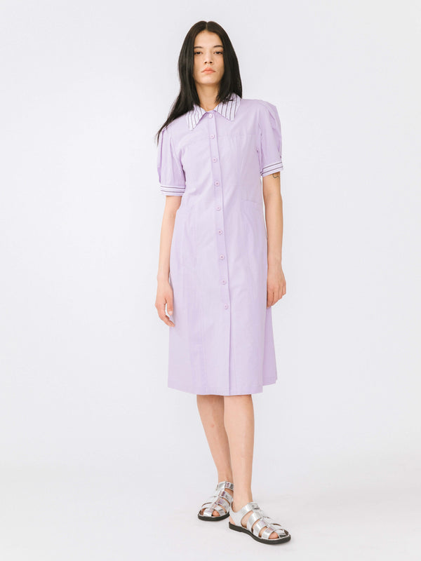 Cubic Pure Cotton Short Puff Sleeve Midi Dress Black