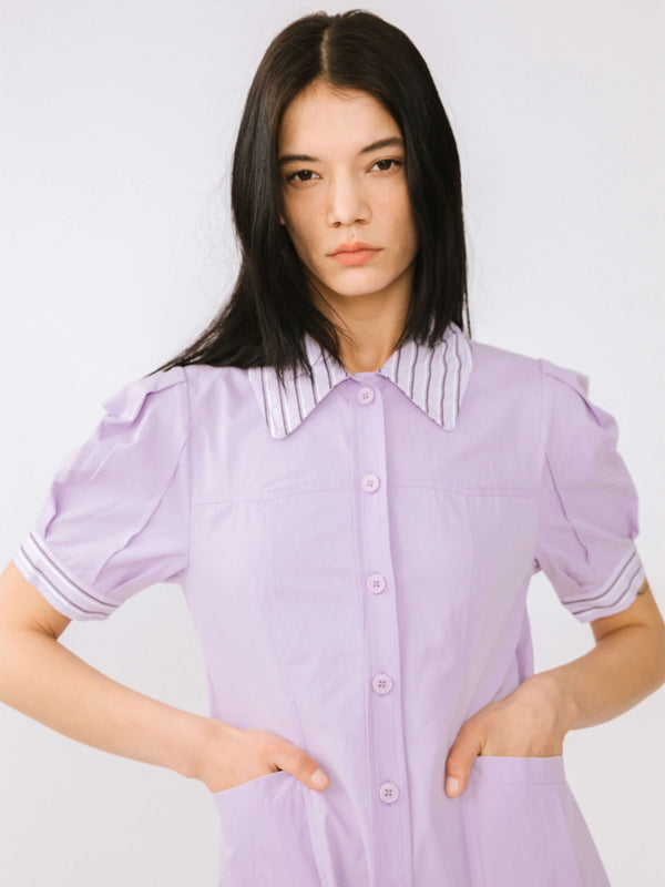 Cubic Pure Cotton Short Puff Sleeve Midi Dress Black