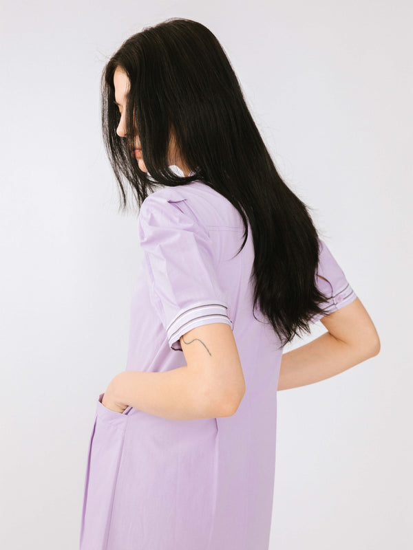 Cubic Pure Cotton Short Puff Sleeve Midi Dress Black