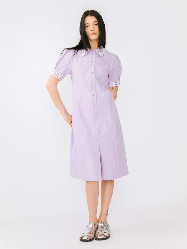 cubic Pure Cotton Short Puff Sleeve Midi Dress Black