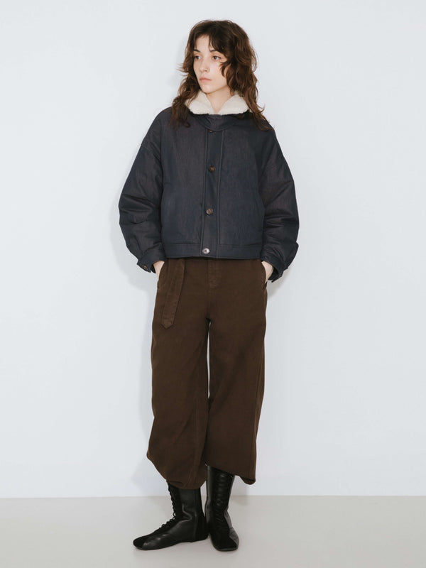 Cubic Removable Fur Collar High Neck Down Coat DarkBlue