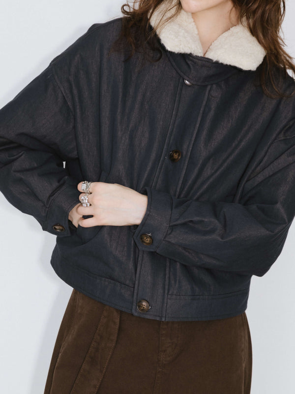 Cubic Removable Fur Collar High Neck Down Coat DarkBlue