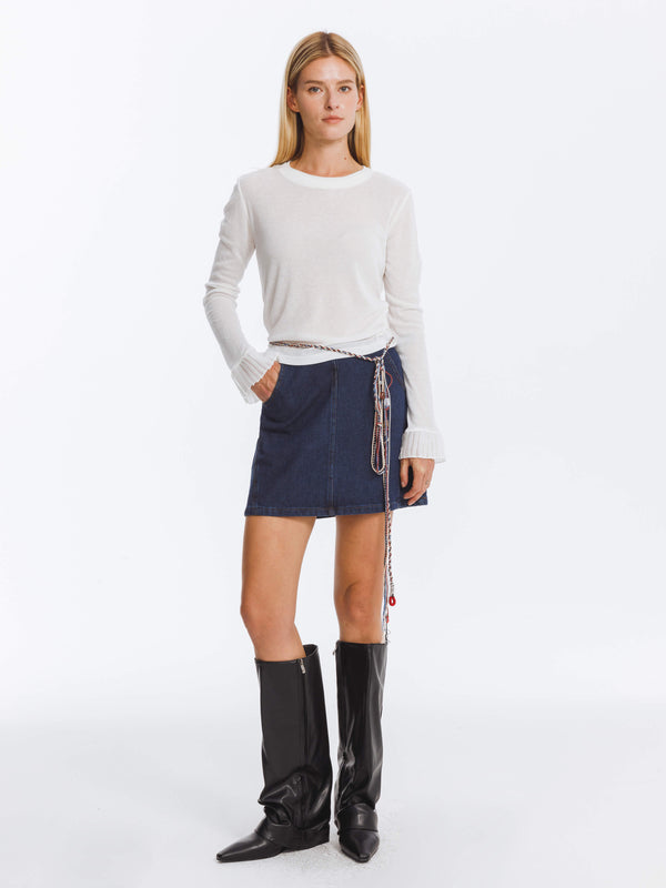 Cubic Retro A-line Denim Skirt Without Waistband MidnightBlue