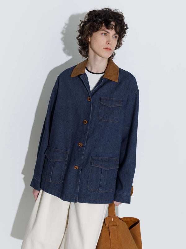 Cubic Retro Contrast Color Cotton Denim Jacket MidnightBlue