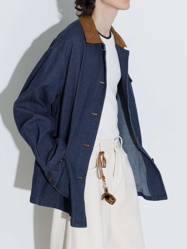 Cubic Retro Contrast Color Cotton Denim Jacket MidnightBlue