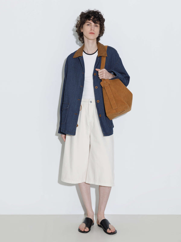 cubic Retro Contrast Color Cotton Denim Jacket MidnightBlue