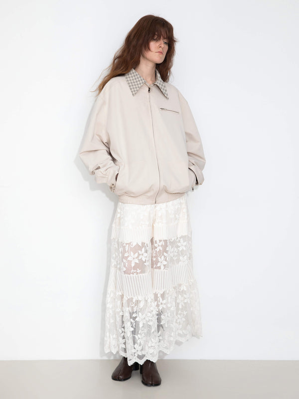 cubic Reversible Jacket with Color-Block Collar Apricot