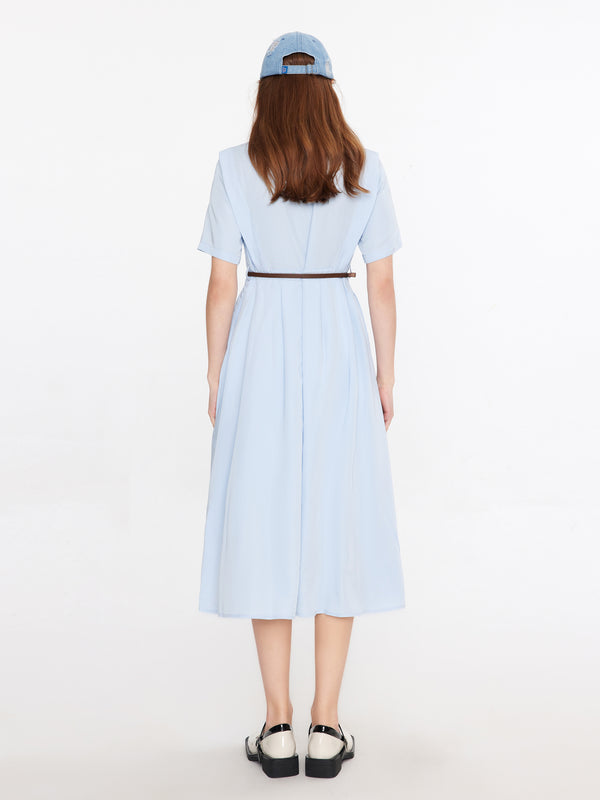 Cubic Round Neck Short Sleeve Midi Dress Light Blue