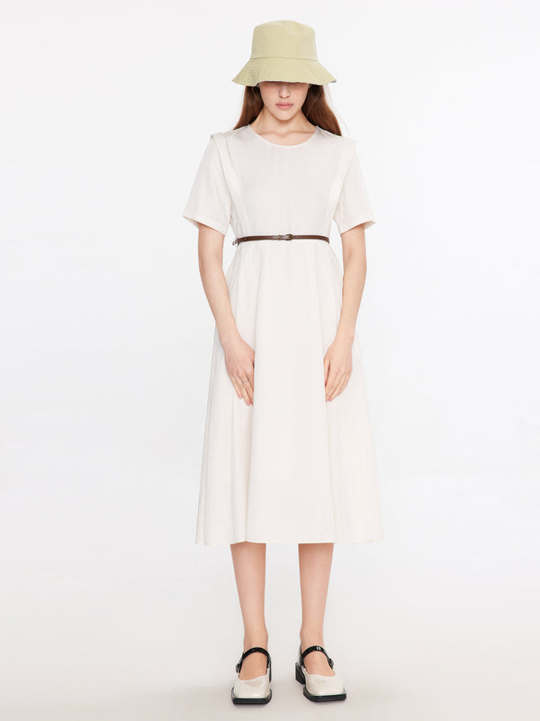 Cubic Round Neck Short Sleeve Midi Dress Light Blue