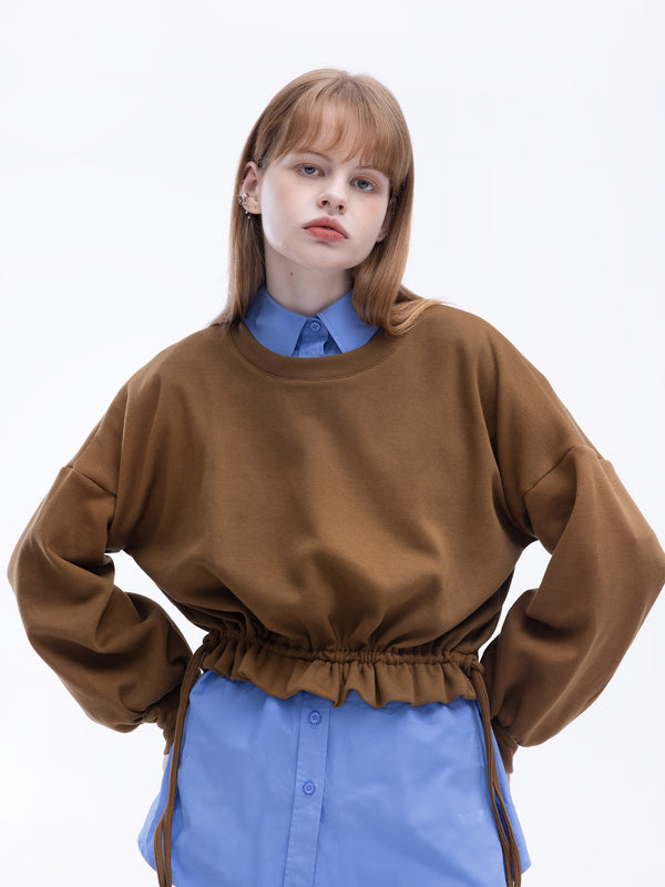 Cubic Ruffled Crop Sweatshirt With Side Ties DarkGoldenrod