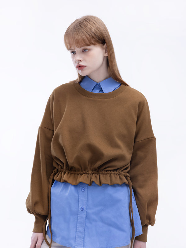 Cubic Ruffled Crop Sweatshirt With Side Ties DarkGoldenrod