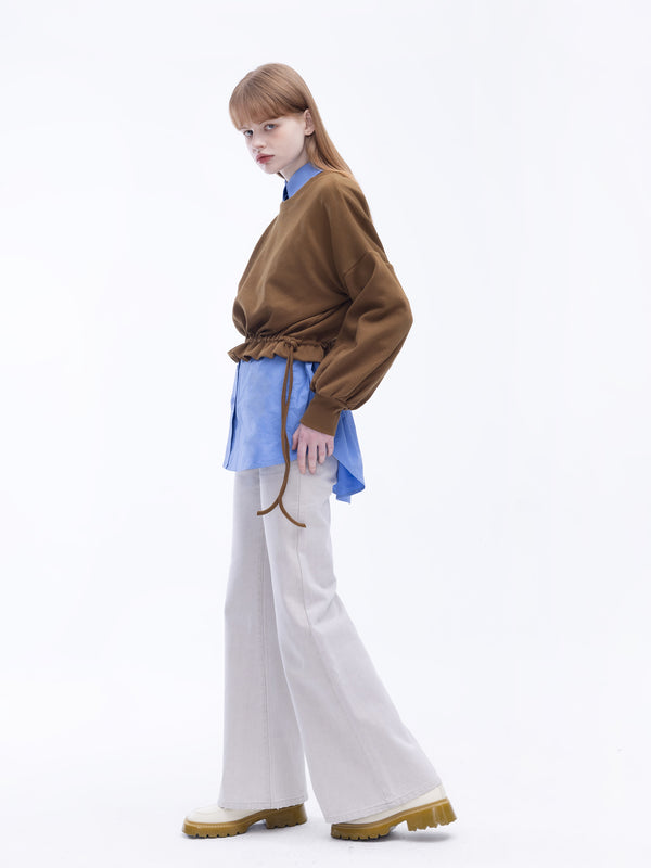 Cubic Ruffled Crop Sweatshirt With Side Ties DarkGoldenrod