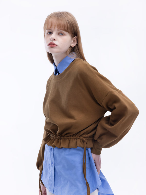 cubic Ruffled Crop Sweatshirt with Side Ties DarkGoldenrod